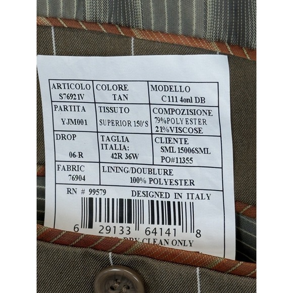 Caravelli Brown Pinstripe Mens 42R Blazer Suit Jacket Double Breasted - Picture 8 of 10